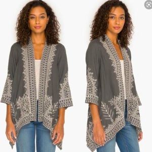 Johnny Was Grey Embroidered CamiDraped DusterWrap